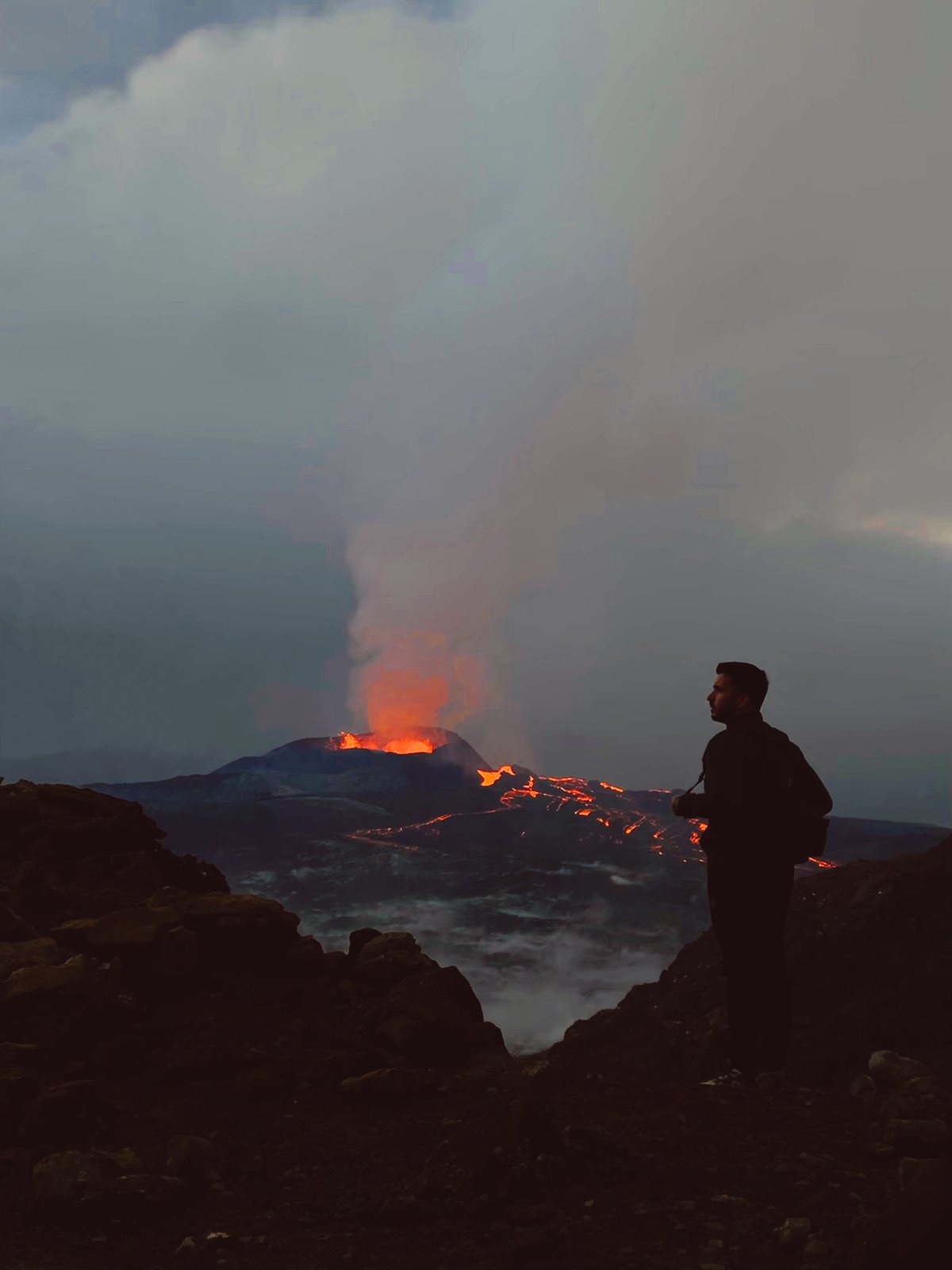 Ricardo watching a volcano erupt